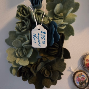 Handmade Green Felt Succulent Magnets, 10 pcs
